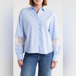 NWT French Connection Oversize Lace Trim Button-Up Shirt